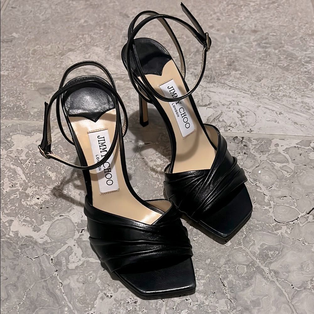 Jimmy Choo Basil Ankle Strap High Heel Black Sandals, New, Size 35 - Picture 8 of 16